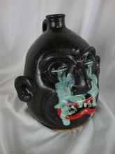 Load image into Gallery viewer, Marvin Bailey Pottery Dark Body with Aqua Crying Eyes Red Clown Lips Wonky Teeth Ugly Face Jug
