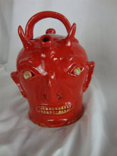 Load image into Gallery viewer, Marvin Bailey Fire Red Devil Double Spout 7 Inch Ugly Face Jug
