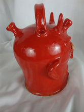 Load image into Gallery viewer, Marvin Bailey Fire Red Devil Double Spout 7 Inch Ugly Face Jug
