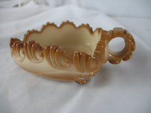 Load image into Gallery viewer, Vintage Caramel Slag Glass Leaf Trinket Ring Dish with Finger Loop
