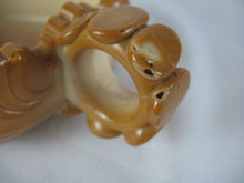 Load image into Gallery viewer, Vintage Caramel Slag Glass Leaf Trinket Ring Dish with Finger Loop
