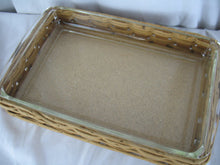 Load image into Gallery viewer, Vintage PYREX 233 Rectangular Dish with Leather Handled Woven Basket
