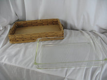 Load image into Gallery viewer, Vintage PYREX 233 Rectangular Dish with Leather Handled Woven Basket
