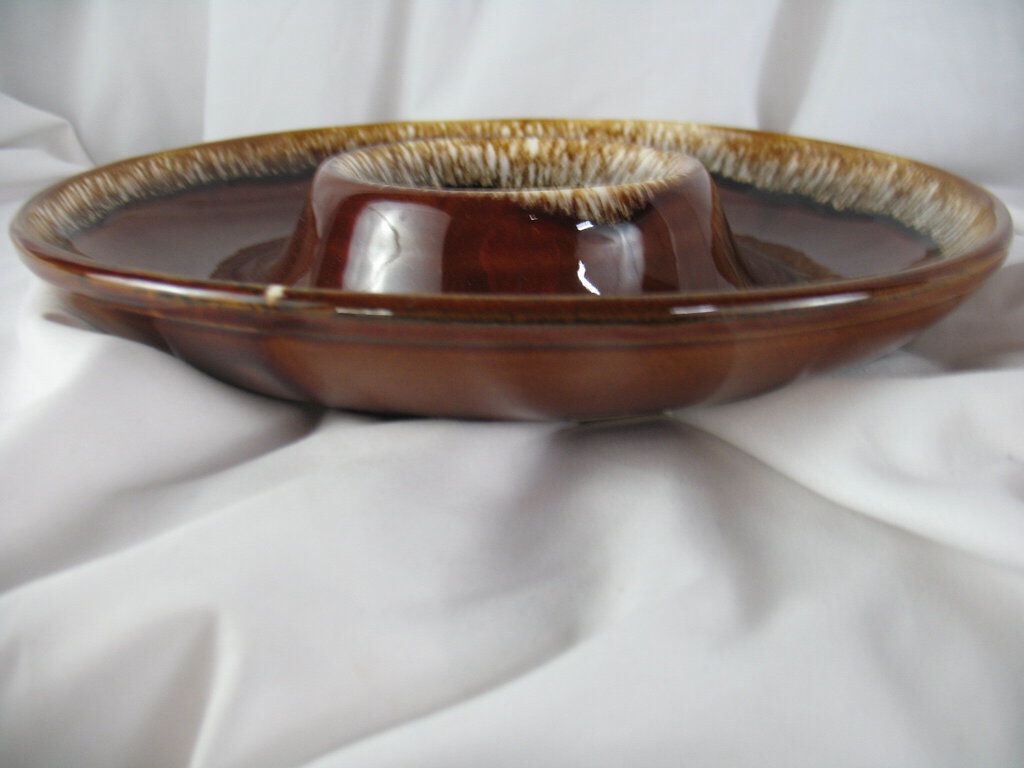 Vintage Kathy Kale USA Brown Drip Glaze Chip and Dip Appetizer Bowl