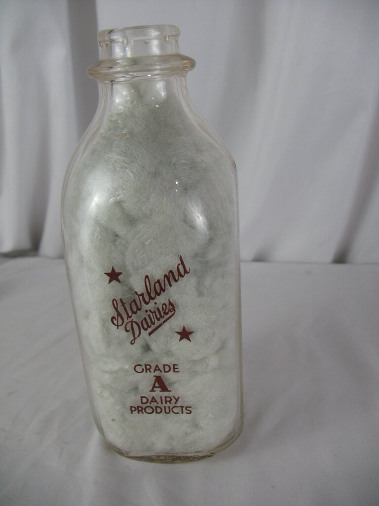 Vintage Starland Dairies They Come To Visit One Quart Clear Glass Milk Bottle