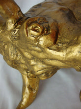 Load image into Gallery viewer, MCM Hollywood Regency Large Gold Gilded Ceramic/Clay Bull Sculpture Figure
