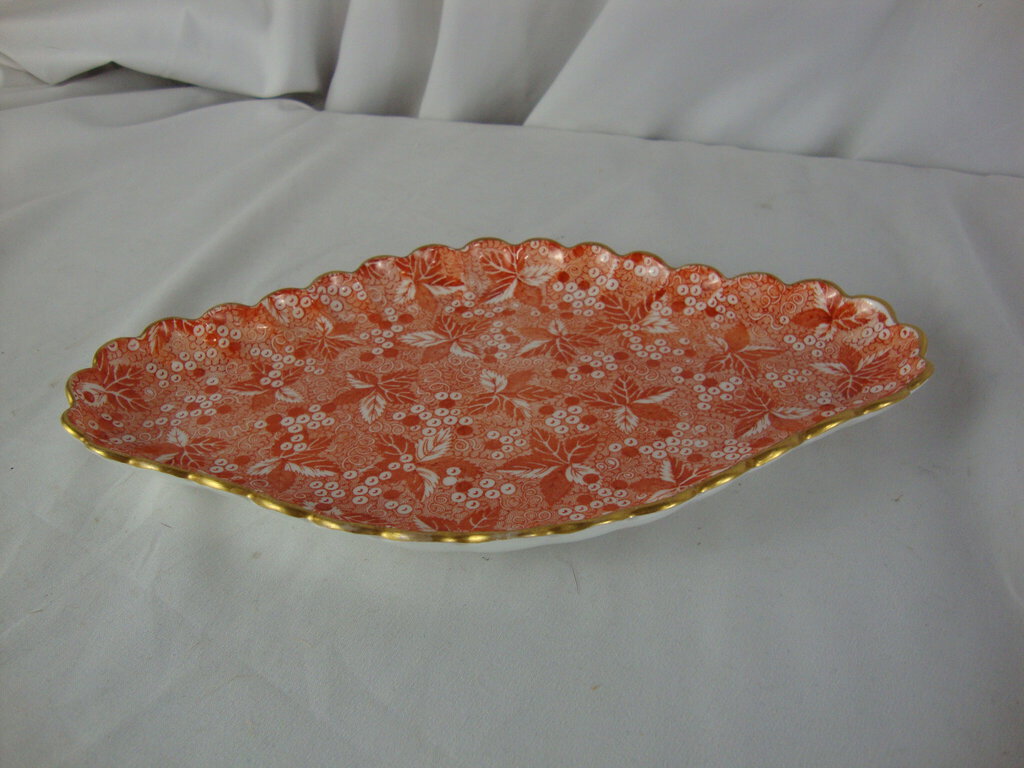 Vintage Spode Copeland Orange/White Leaf Gold Scallop Edge Diamond Shape Tray