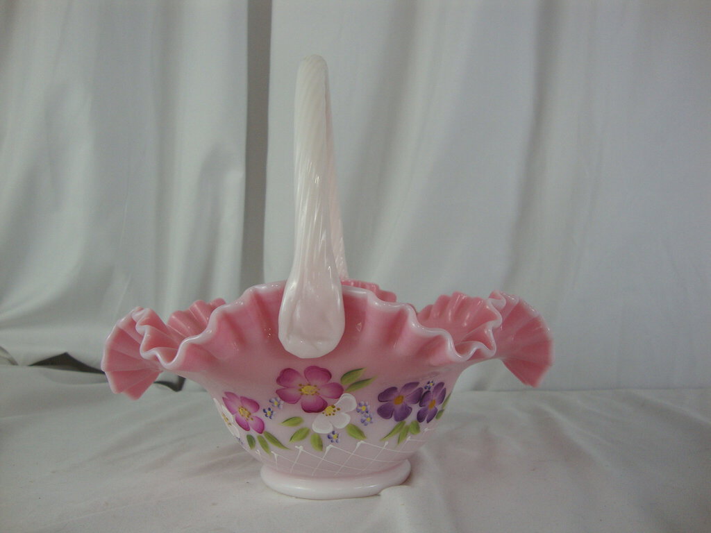 *Fenton Pink Glass signed and numbered basket