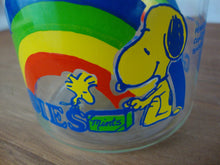 Load image into Gallery viewer, 1970&#39;s Peanuts Snoopy Woodstock Glass Rainbow Goodies Canister with Lid
