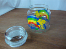 Load image into Gallery viewer, 1970&#39;s Peanuts Snoopy Woodstock Glass Rainbow Goodies Canister with Lid
