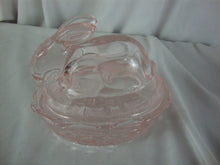 Load image into Gallery viewer, Vintage Blush Pink Glass Bunny on Nest Basket Trinket Dish
