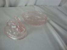 Load image into Gallery viewer, Vintage Blush Pink Glass Bunny on Nest Basket Trinket Dish
