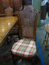 Load image into Gallery viewer, 1971 Thomasville Provincial Double Base Dining Table, (2) Leaves and (6) Dining Upholstered Chairs

