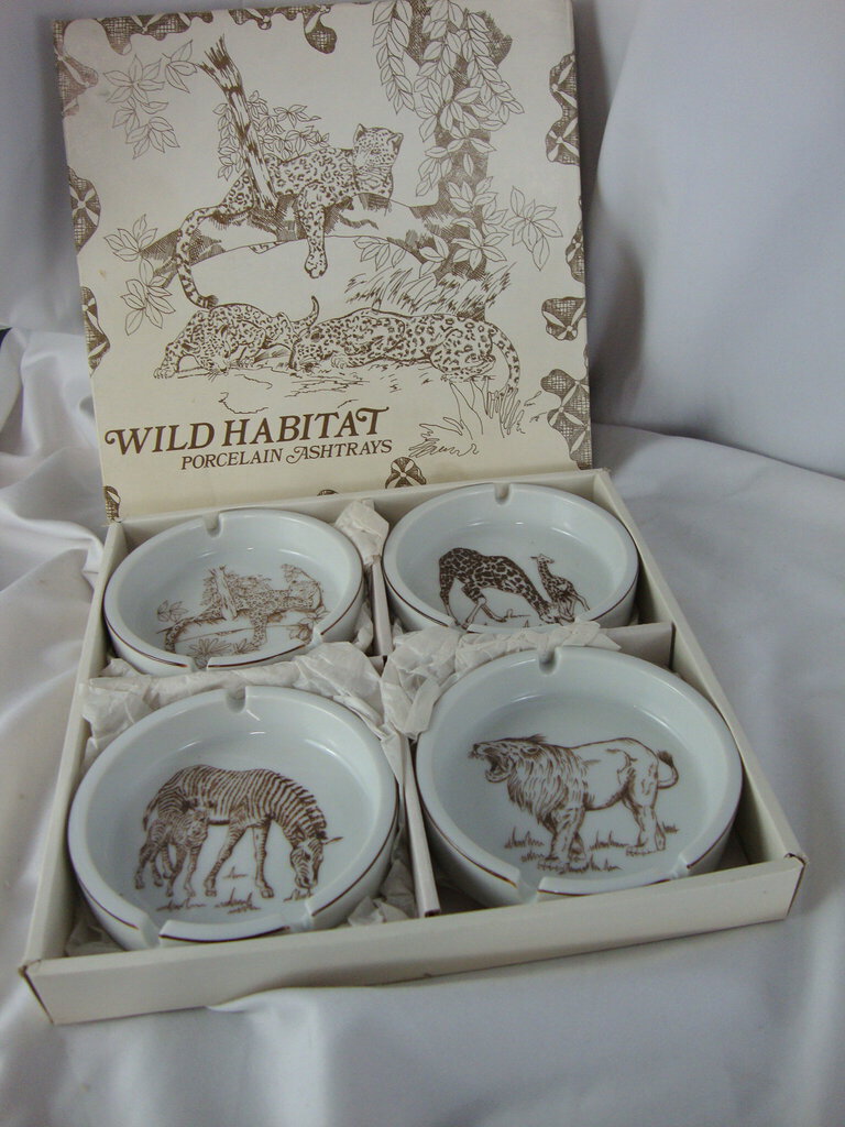 Vintage Shafford Japan Wild Habitat Porcelain Animal Ashtrays Set of 4