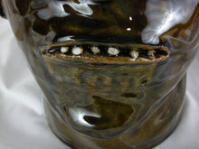 Load image into Gallery viewer, Marvin Bailey Potter Olive Green Brown Side Handle Two Spout Ugly Face Jug 9 Inch
