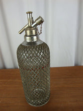 Load image into Gallery viewer, Vintage Sparklets Large Clear Glass Seltzer Bottle with Mesh Overlay Barware
