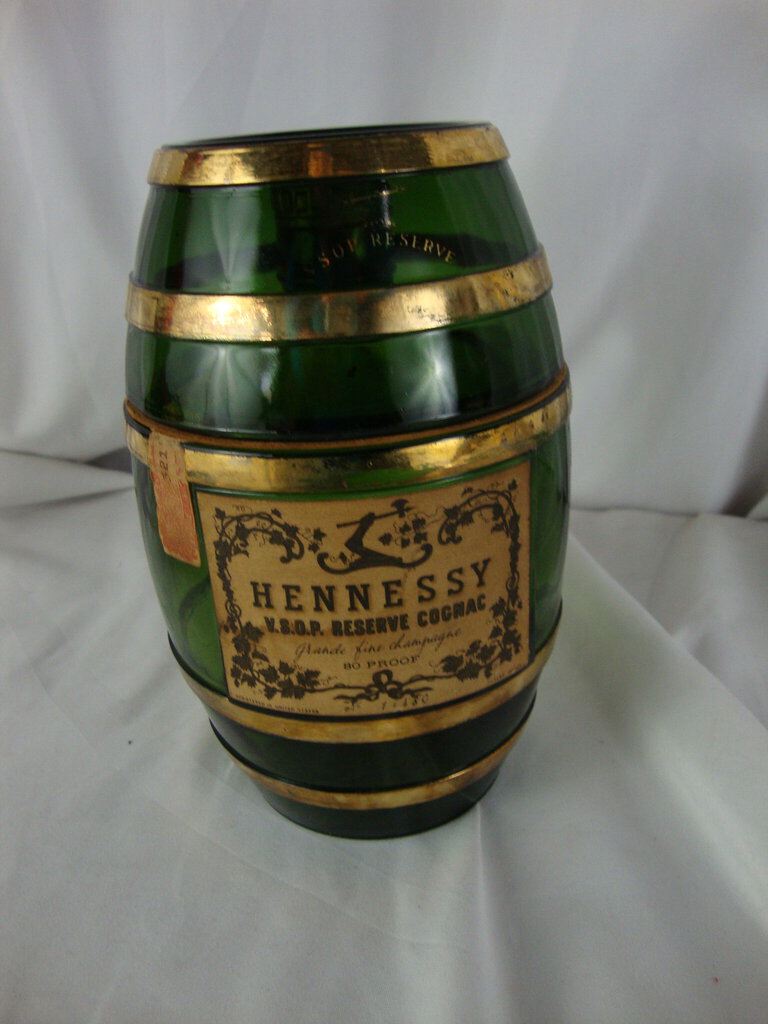 Vintage Hennessy VSOP Reserve Cognac Green Glass Empty Barrel Bottle Decanter