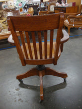 Load image into Gallery viewer, Vintage Tiger Oak Swivel Roll Armed Office Desk Chair
