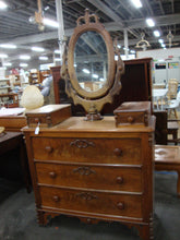 Load image into Gallery viewer, Antique Three Drawer Dresser Wishbone Swivel Mirror and Top Glove Boxes
