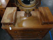 Load image into Gallery viewer, Antique Three Drawer Dresser Wishbone Swivel Mirror and Top Glove Boxes
