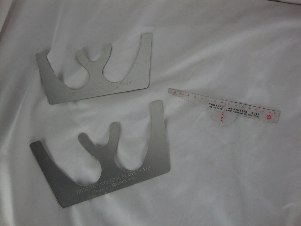 Two Vintage Trubyte Occlusal Aluminum Plates with Clear Plastic Millimeter Rule