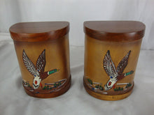 Load image into Gallery viewer, Vintage Mallard Duck Wood and Leather Half Round Book Ends
