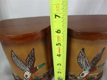 Load image into Gallery viewer, Vintage Mallard Duck Wood and Leather Half Round Book Ends
