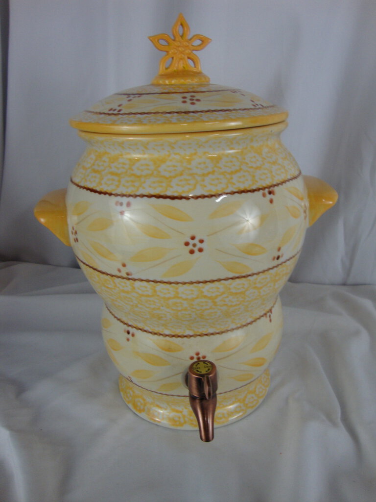 Vintage Temp-tations Old World Yellow Floral Ceramic 1.5 Gallon Beverage Dispenser with Lid/Spigot