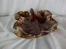 Load image into Gallery viewer, Hull Oven Proof Brown Drip Glaze Leaf Shape 3 Part Party Tray
