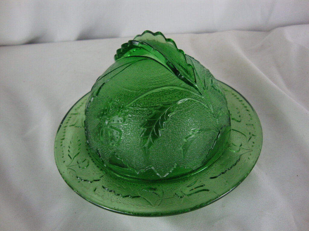 Vintage EAPG Emerald Green Delaware Pattern Butter Cheese Dish with Dome Lid