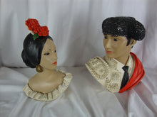 Load image into Gallery viewer, 1966 Marwal by Brower Chalkware Matador &amp; Senorita Head Figures
