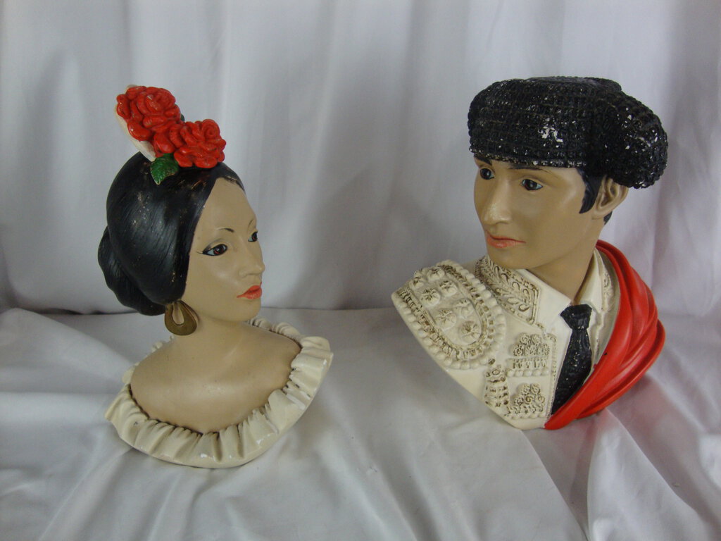 1966 Marwal by Brower Chalkware Matador & Senorita Head Figures