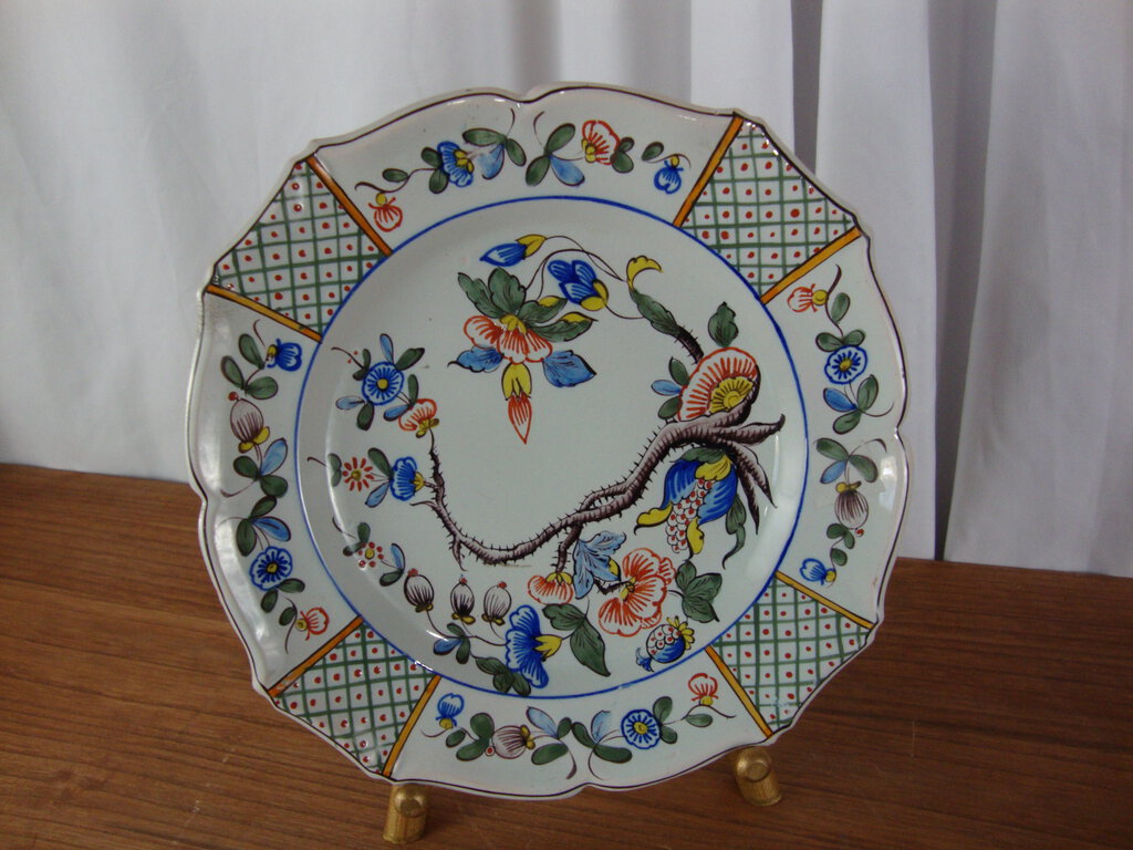 Vintage K&G French Faience Cottage Floral Decor Plate