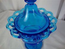 Load image into Gallery viewer, Vintage Imperial Glass Colonial Blue Lace Edge Lidded Pedestal Candy Dish
