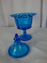 Load image into Gallery viewer, Vintage Imperial Glass Colonial Blue Lace Edge Lidded Pedestal Candy Dish
