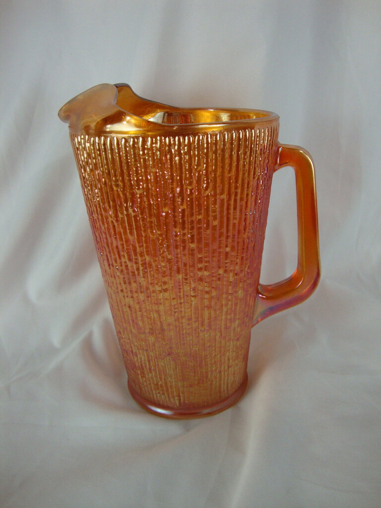 Vintage Jeannette Marigold Glass Tree Bark Beverage Pitcher
