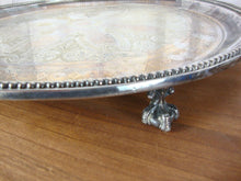 Load image into Gallery viewer, Antique Old Sheffield Silverplate Floral Beaded Trim Ball Claw Footed Round Tray
