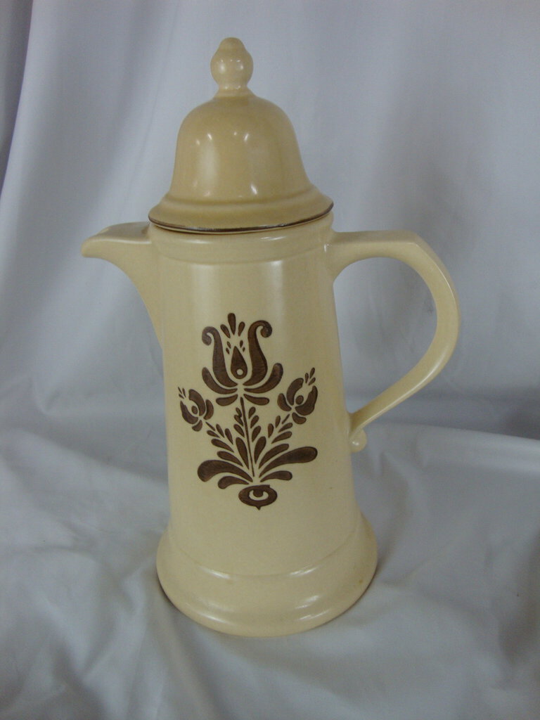 Vintage Pfaltzgraff USA Village Yellow/Brown Stoneware Coffee Pot with Lid