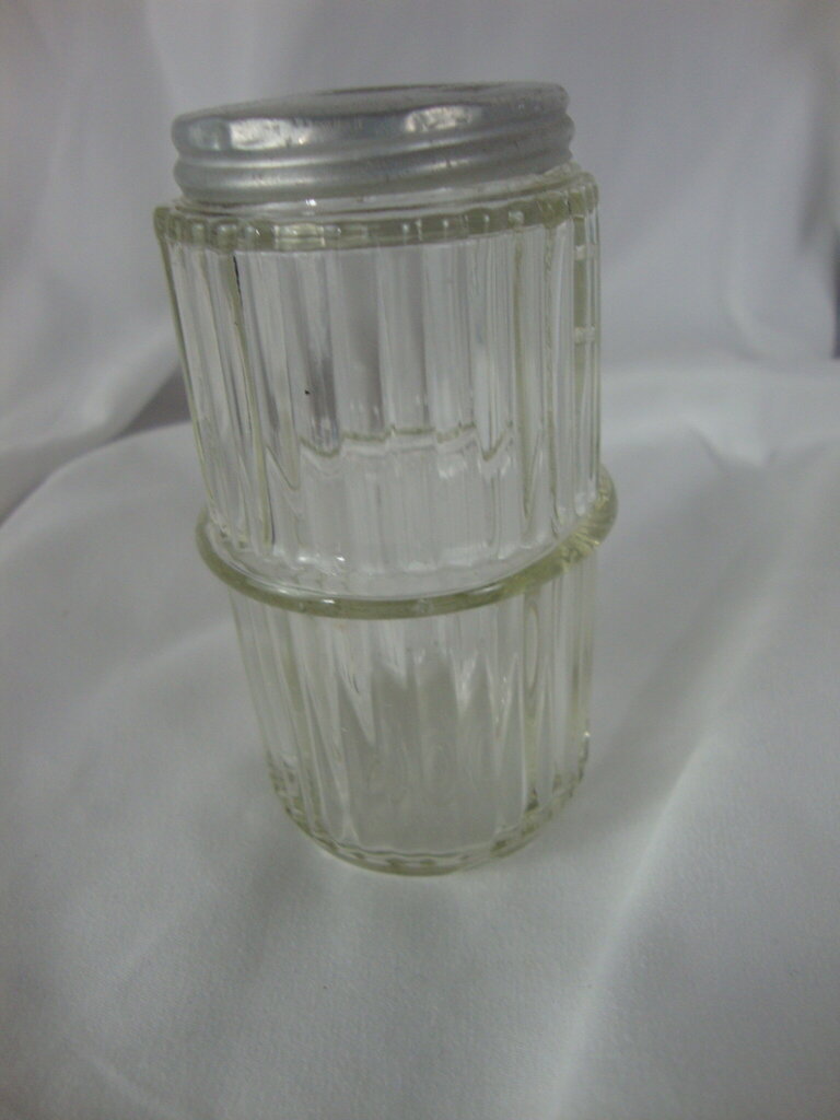 Vintage Hoosier Sellers Vertical Rib with Middle Raised Band Spice Jar Bottle with Metal Lid