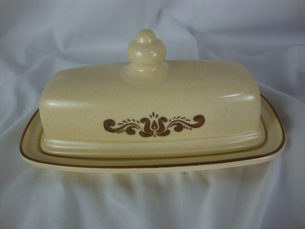 Vintage Pfaltzgraff Village Stoneware Butter Stick Keeper with Dome Lid