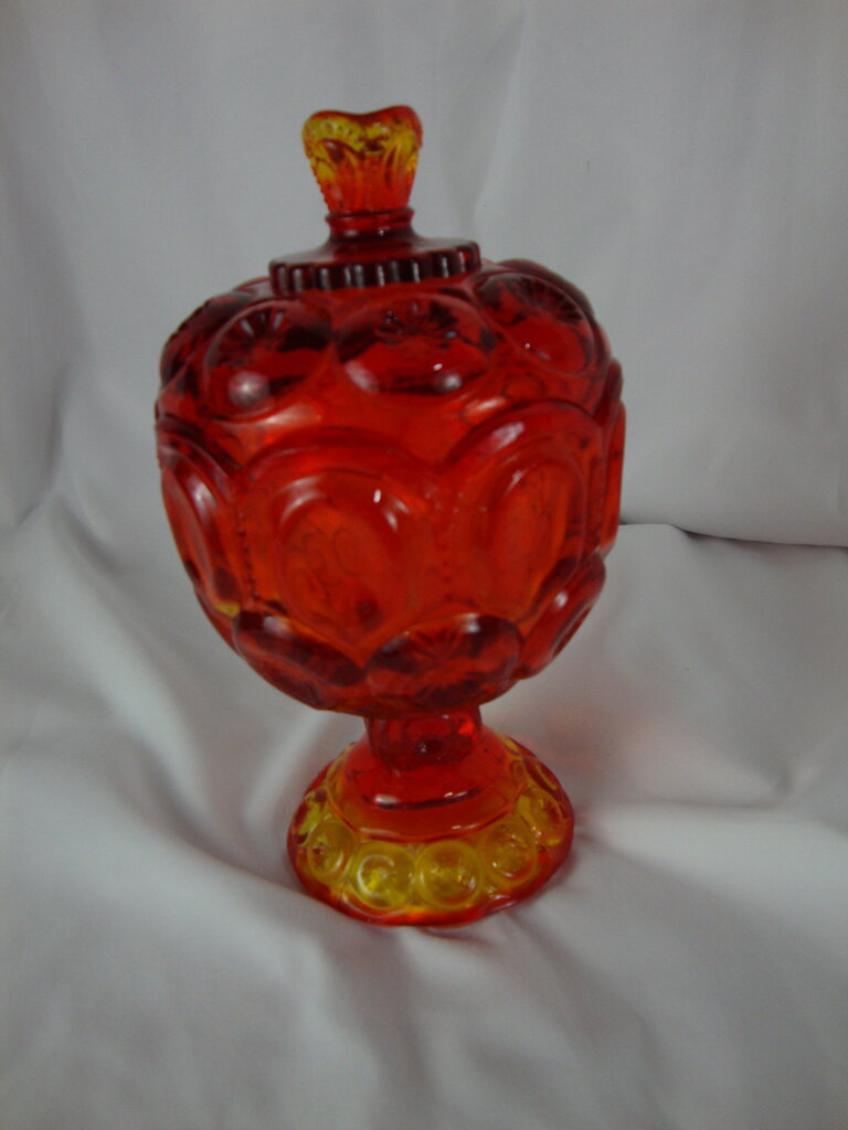 Vintage LE Smith Amberina Moon & Stars Pedestal Candy Dish with Dome Lid