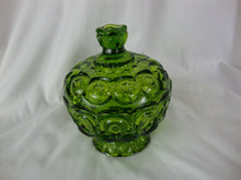 Load image into Gallery viewer, Vintage LE Smith Moon &amp; Stars Green Glass Lidded Candy Dish
