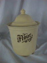 Load image into Gallery viewer, Vintage Pfaltzgraff Village Yellow/Brown Stoneware Flour Canister with Dome Lid

