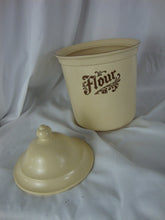 Load image into Gallery viewer, Vintage Pfaltzgraff Village Yellow/Brown Stoneware Flour Canister with Dome Lid
