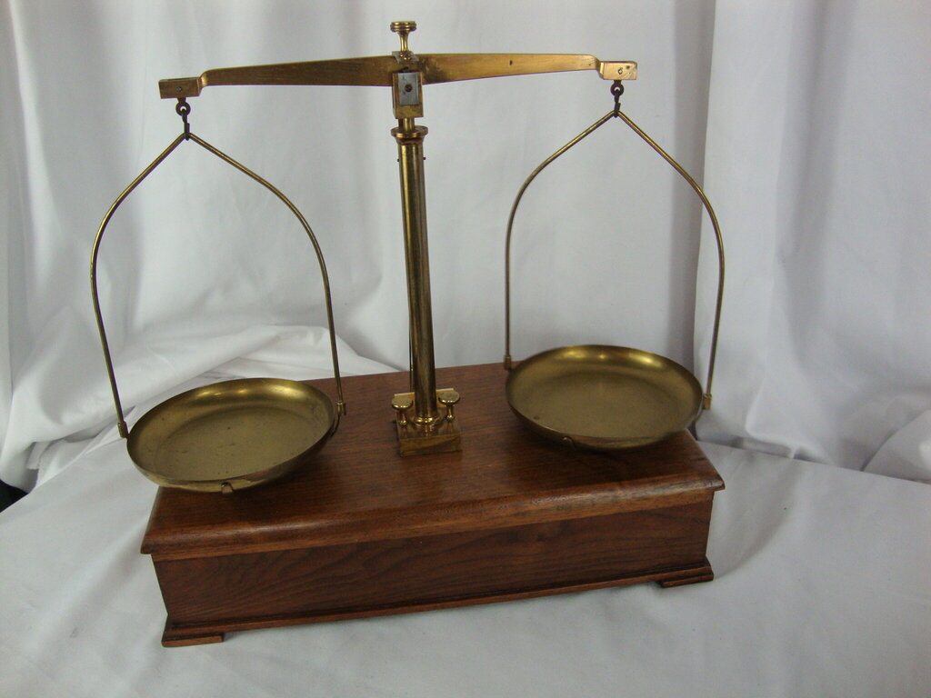 Antique Henry Troemner Apothecary Precision Balance Scale with Weights & Wood Base