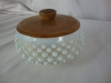 Load image into Gallery viewer, Vintage Fenton Opalescent Hobnail Glass Powder Dresser Jar with Wood Lid
