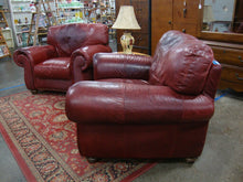 Load image into Gallery viewer, Vintage Burgundy Leather Oversized Club Chair Roll Arms Nail Head Trim
