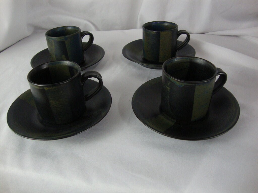 Vintage Nancy Patterson Lamb Taiwan Iron Moutain Blue Ridge Stoneware Teacup and Saucer Set of 4