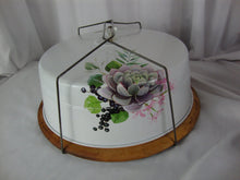 Load image into Gallery viewer, Vintage Metal with Wood Base Upcycled Cake Carrier with Tension Handle

