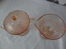 Load image into Gallery viewer, Vintage Pink Depression Royal Lace Pink Footed Creamer and Sugar Bowl with Lid
